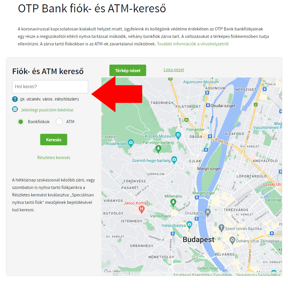 OTP bankfiók kereső