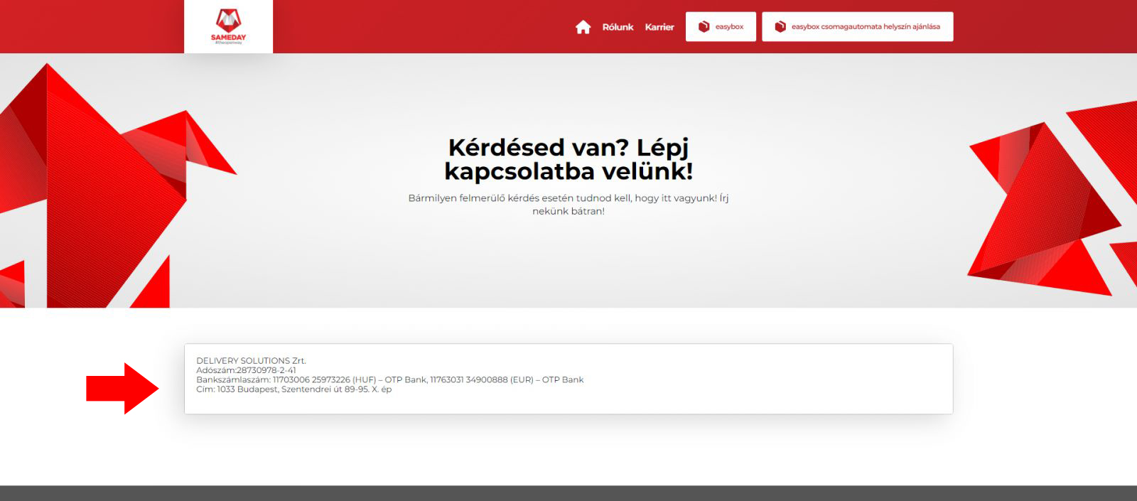 Sameday ügyfélszolgálat