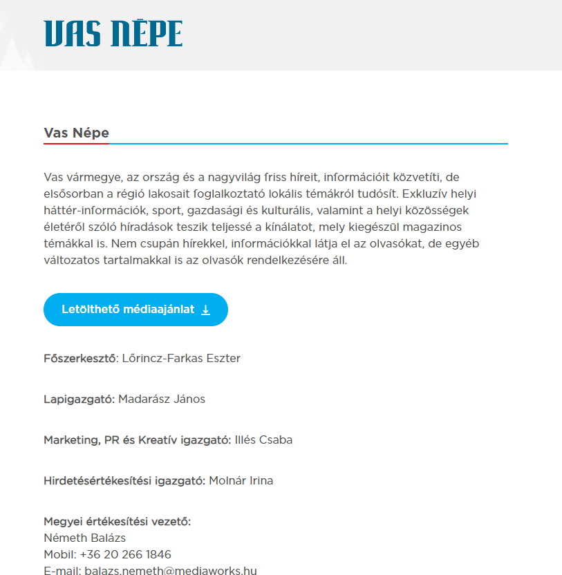 Vas népe ügyfélszolgálat